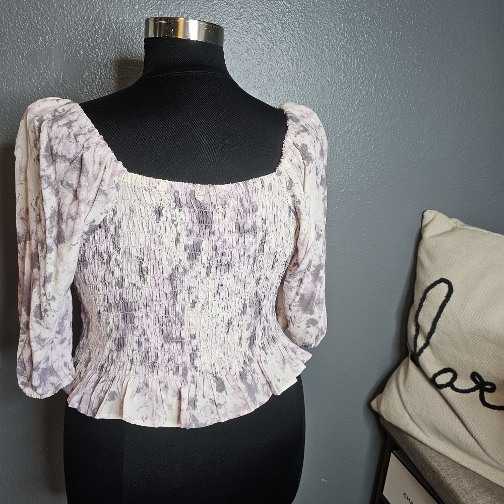 Nordstrom brand Open edit Tie Front Puff Sleeve Blouse purple size 2X. - Picture 6 of 9